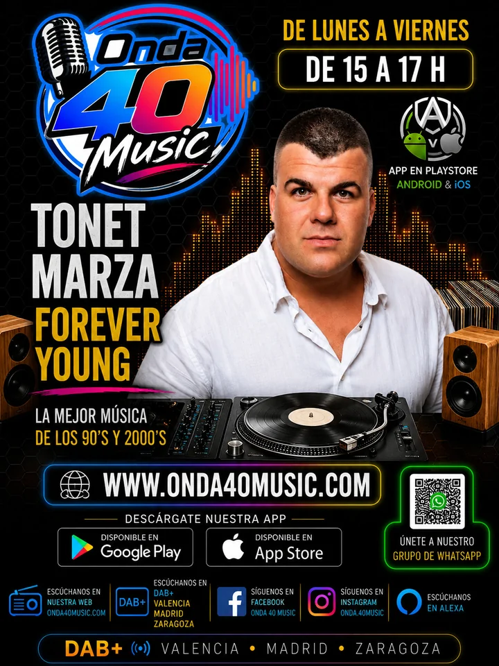 Imagen promocional de Tonet Marzá para Onda 40 Music, con su retrato.